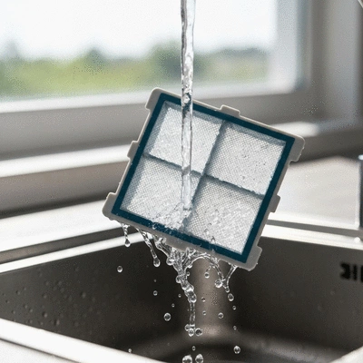 Close up of cleaning a dishwasher filter and spray arms
